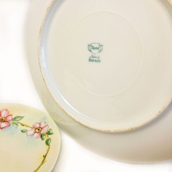Antique Thomas Sevres Bavaria Hand Painted Signed Pink Dogwood Floral Plate - Picture 8 of 13